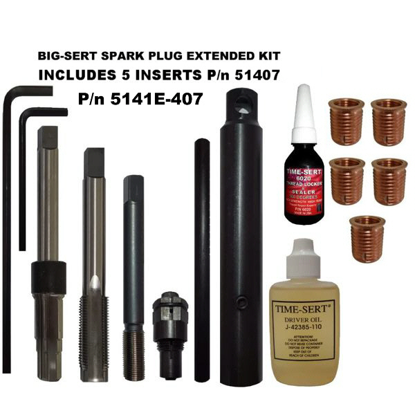 BIG-SERT M14x1.25 Spark Plug Kit Extended P/n 5141E-407 with 16.8mm inserts
